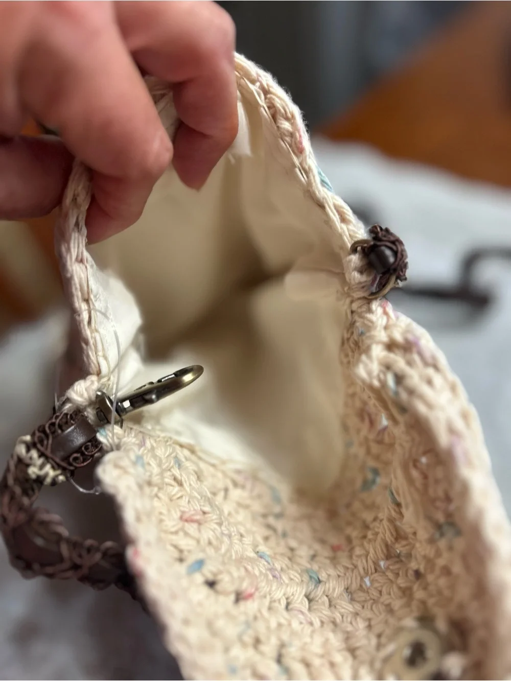 Handcrafted Cream Crochet Crossbody Bag with beautiful butterfly Accent